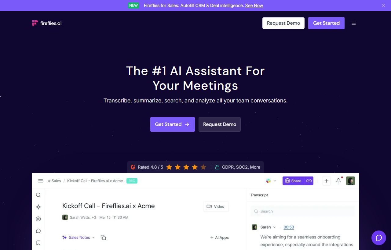 Fireflies.ai homepage