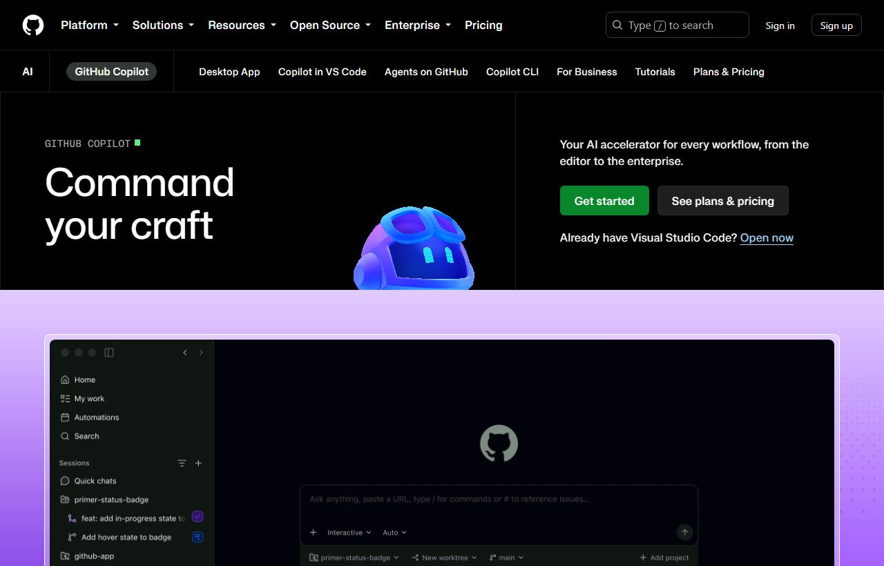 GitHub Copilot homepage