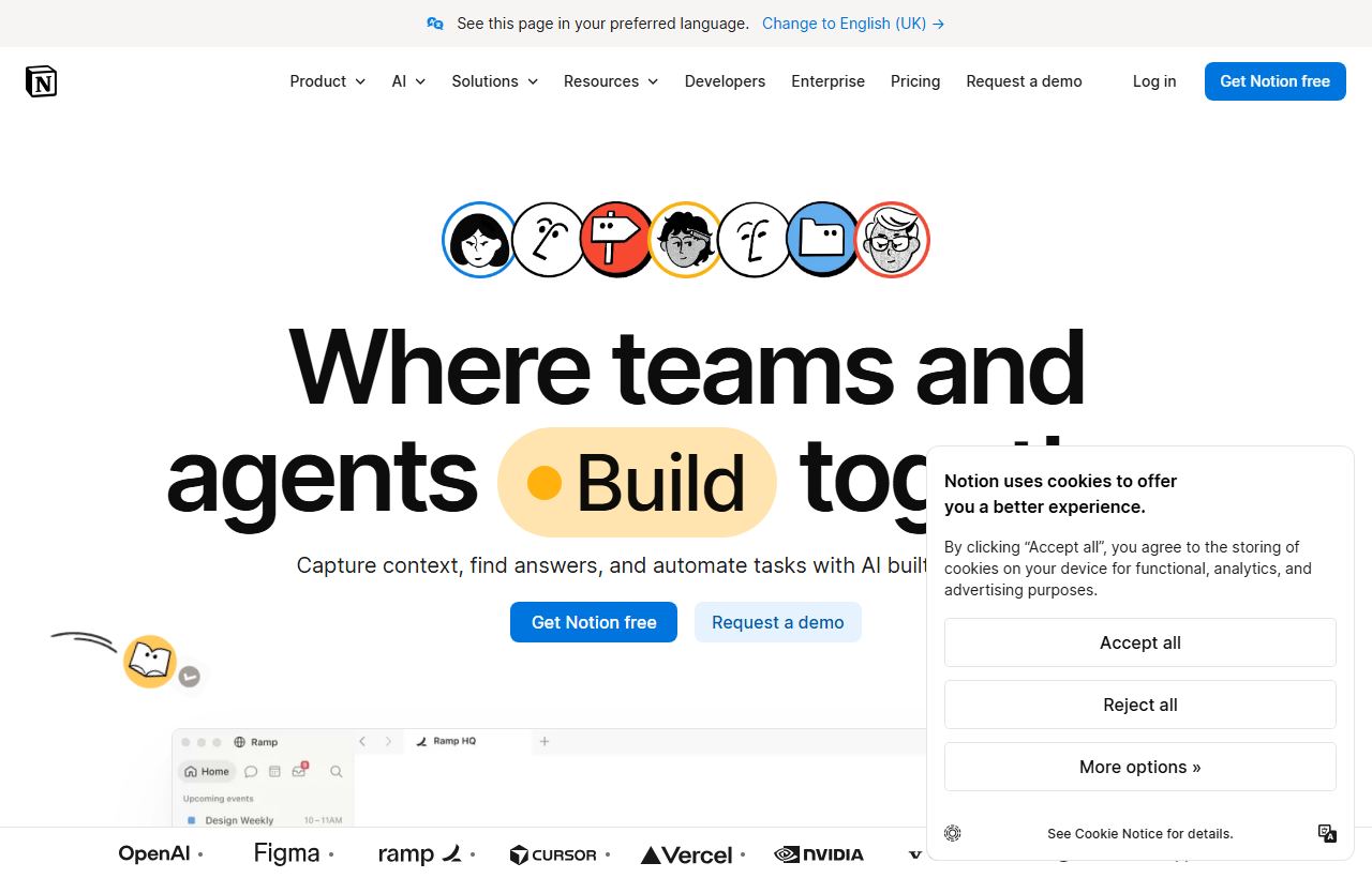 Notion AI homepage