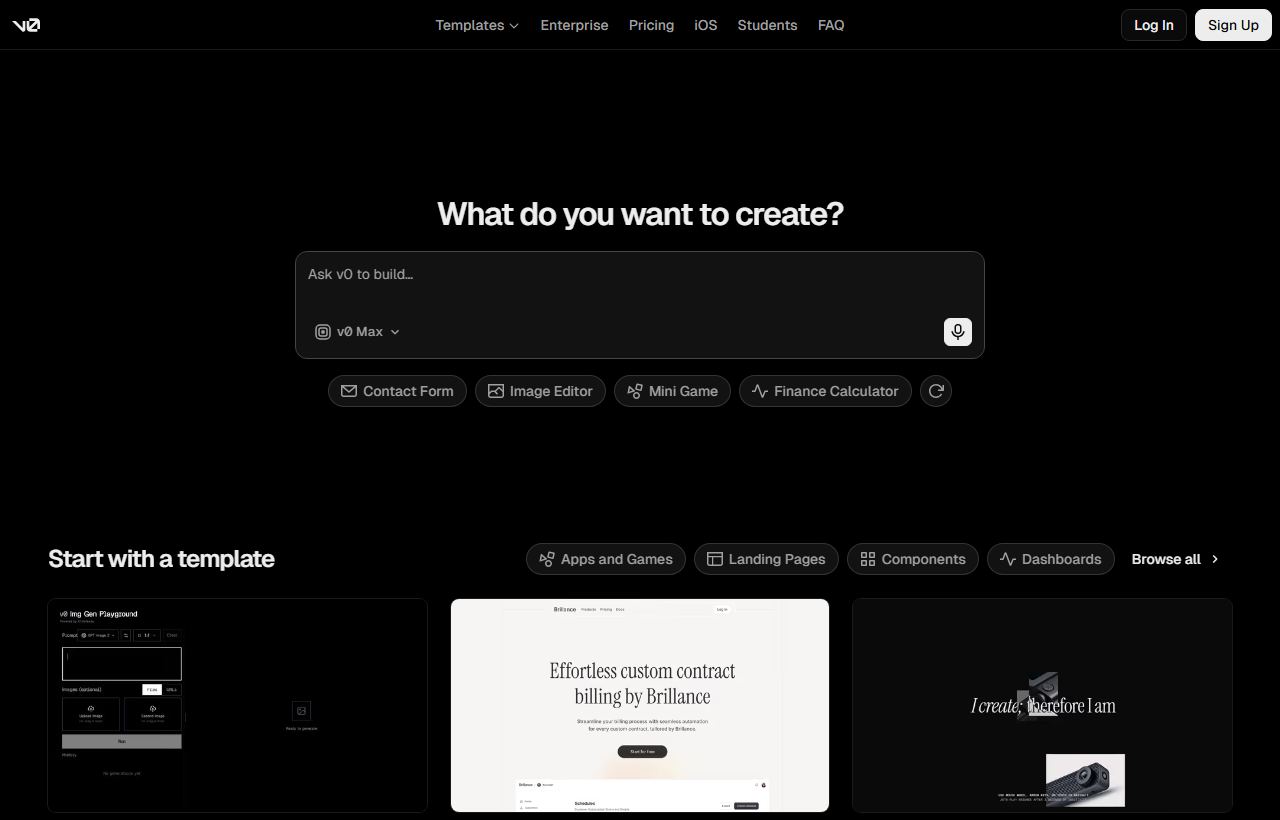 v0 homepage
