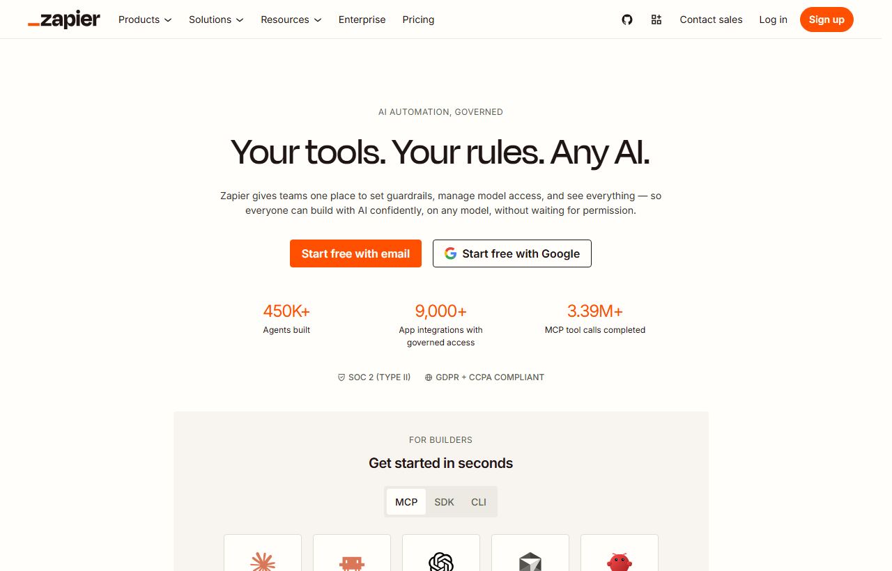 Zapier AI homepage